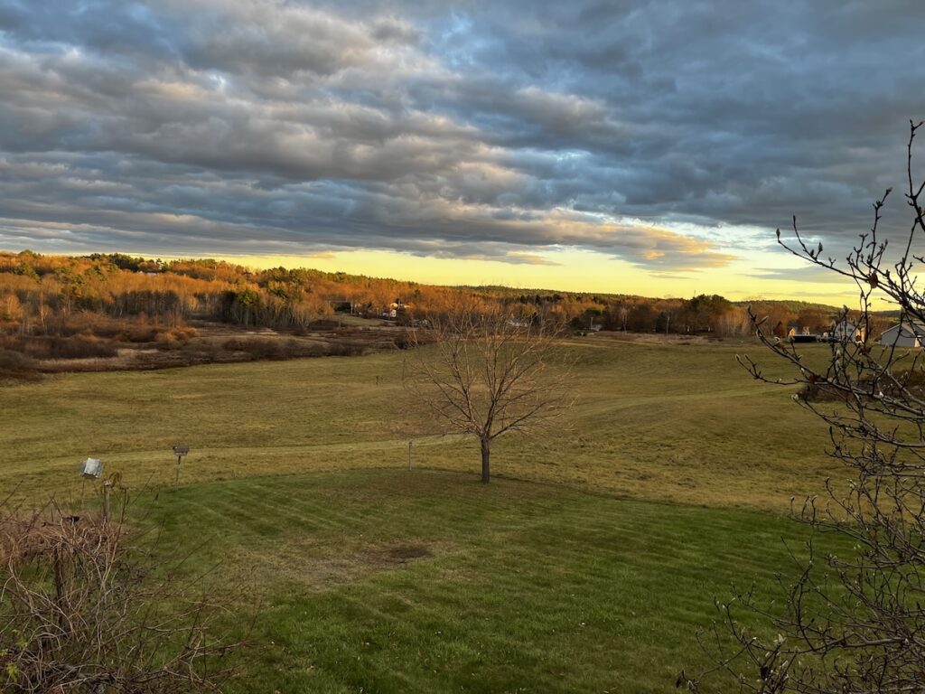 View south-east, sunlight on the ridge line.